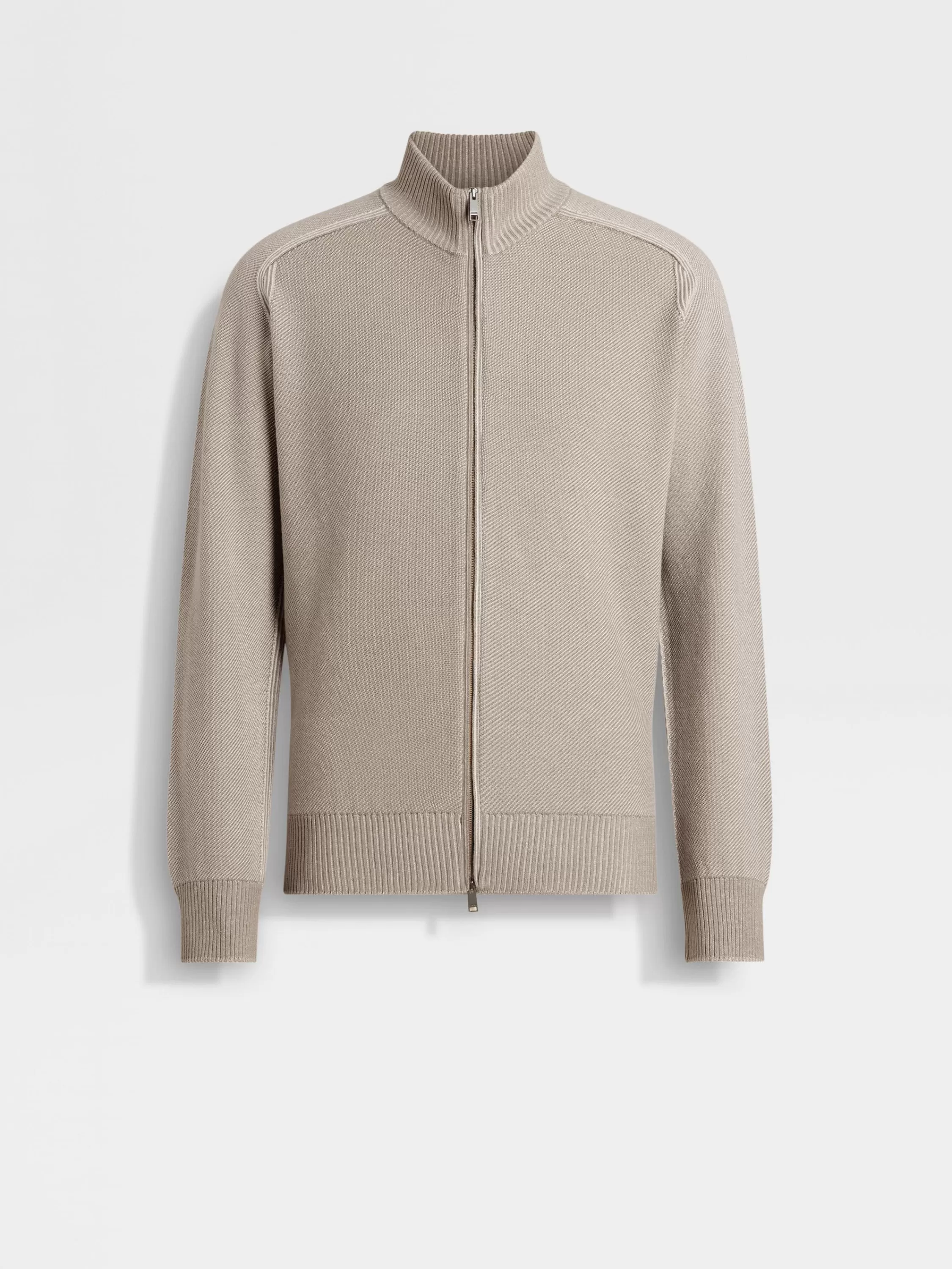 Discount Cardigan aus Cashseta mit durchgehendem Reißverschluss in hellem Taupe Strickwaren