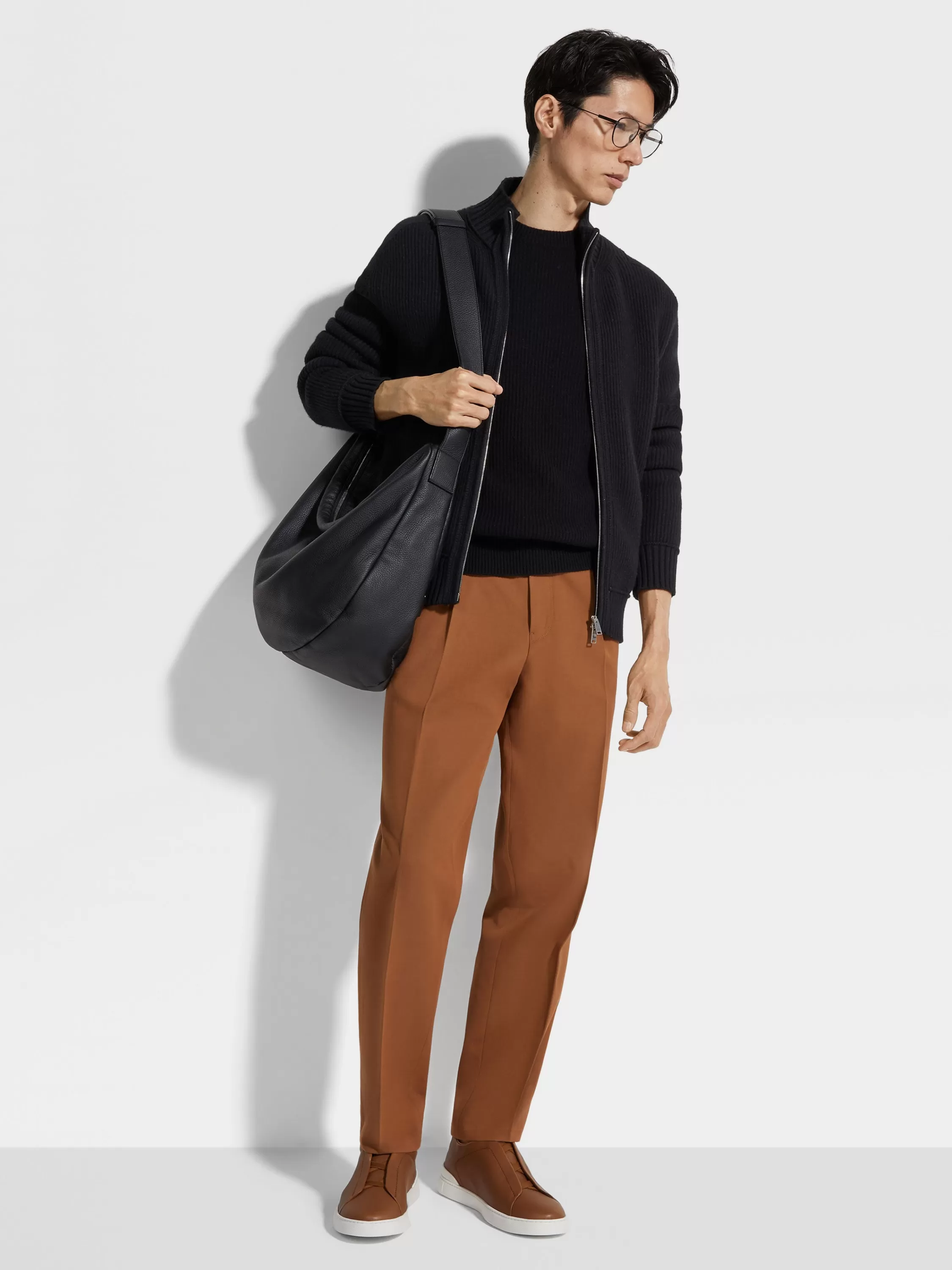 Best Sale Cardigan aus Oasi Cashmere mit durchgehendem Reißverschluss in meliertem Schwarz Strickwaren