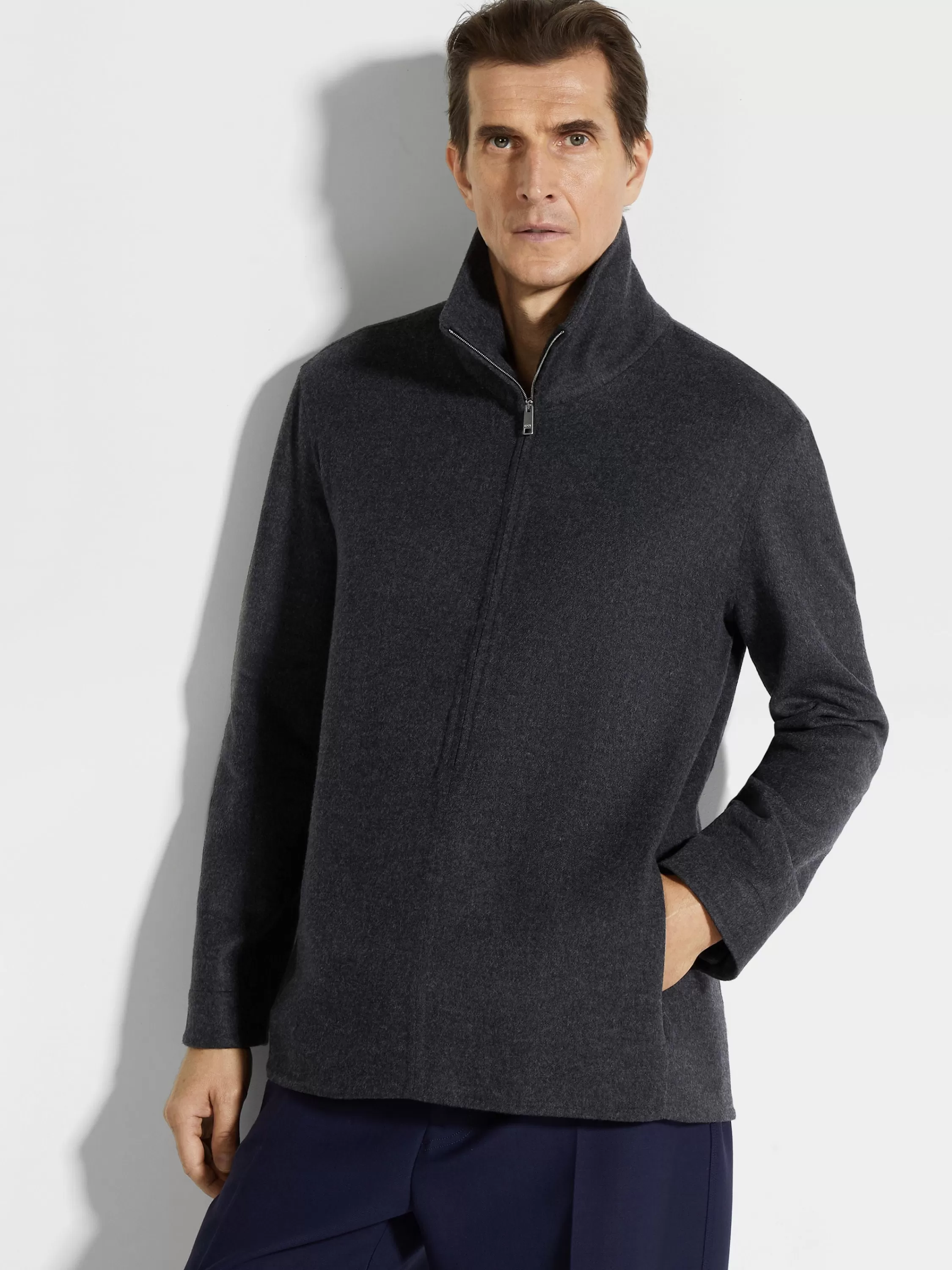 Flash Sale Chore-Jacke aus Trofeo™ Cashmere in meliertem Dunkelgrau Overshirts Und Chore-jacken