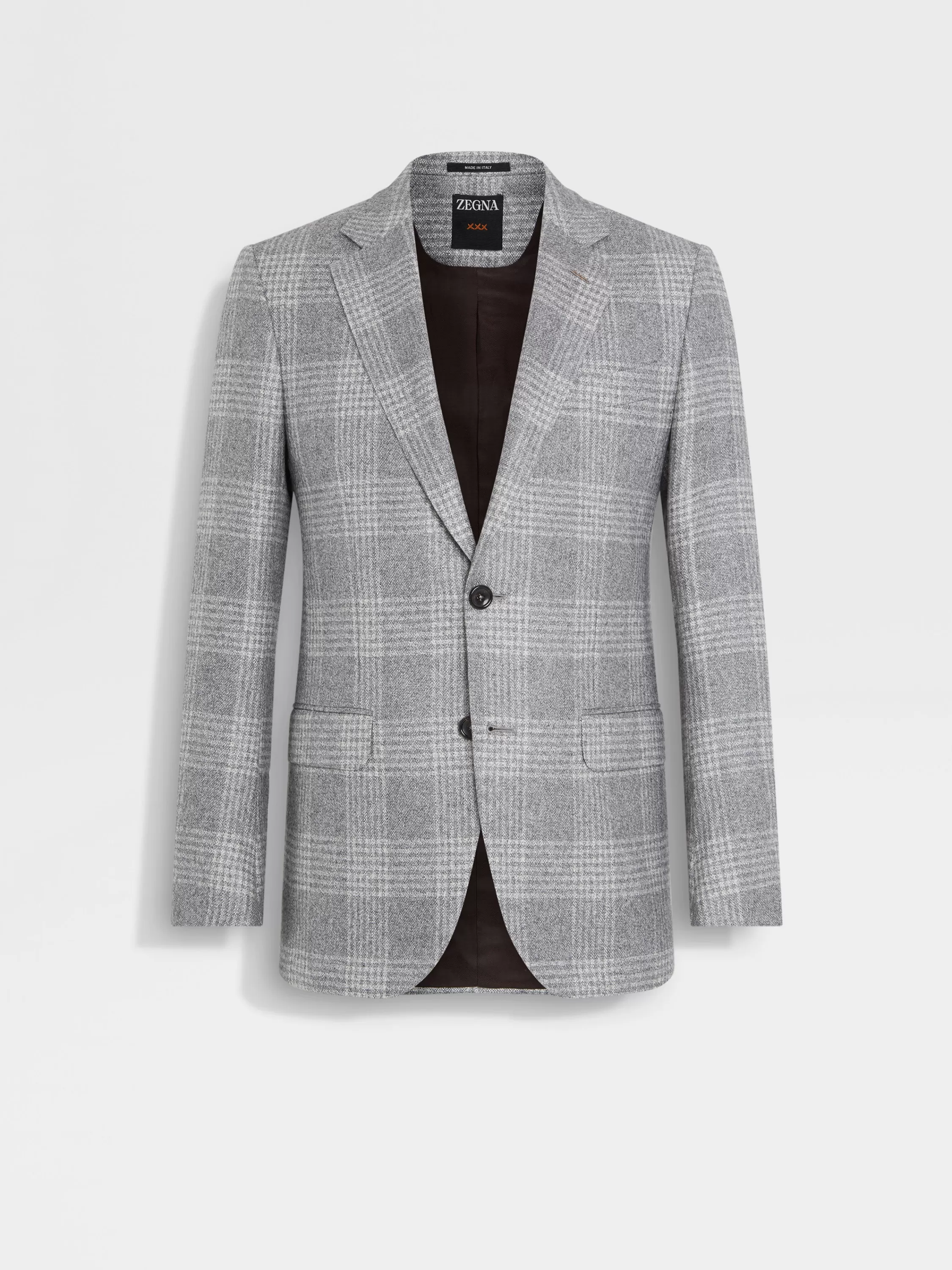 Online Jacke aus Seide und Kaschmir in Grau und Weiß Jacketts