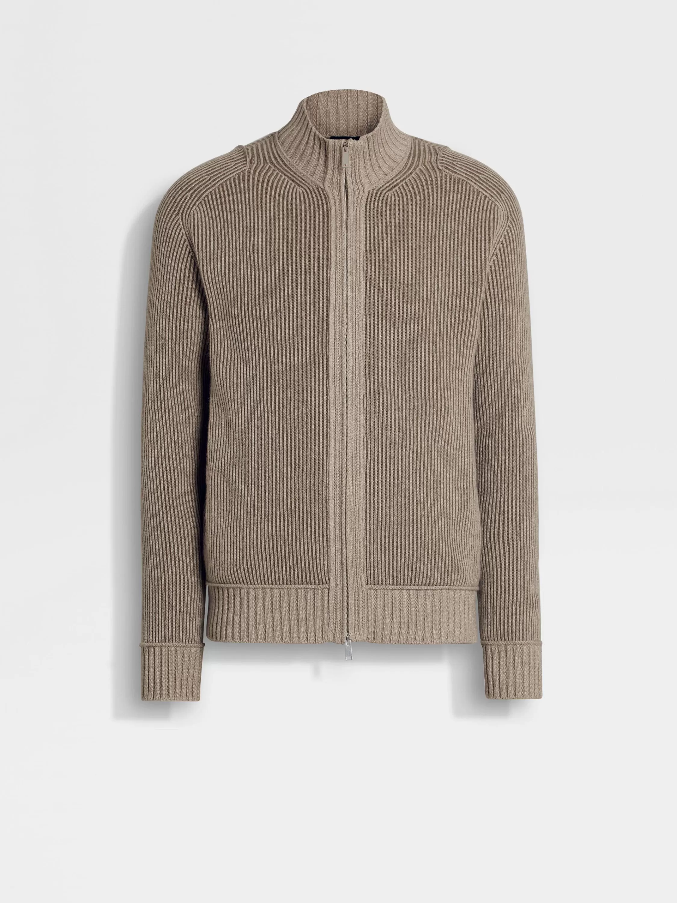 Cheap Melierter Cardigan aus Oasi Cashmere mit durchgehendem Reißverschluss in hellem Taupe und Khaki Strickwaren