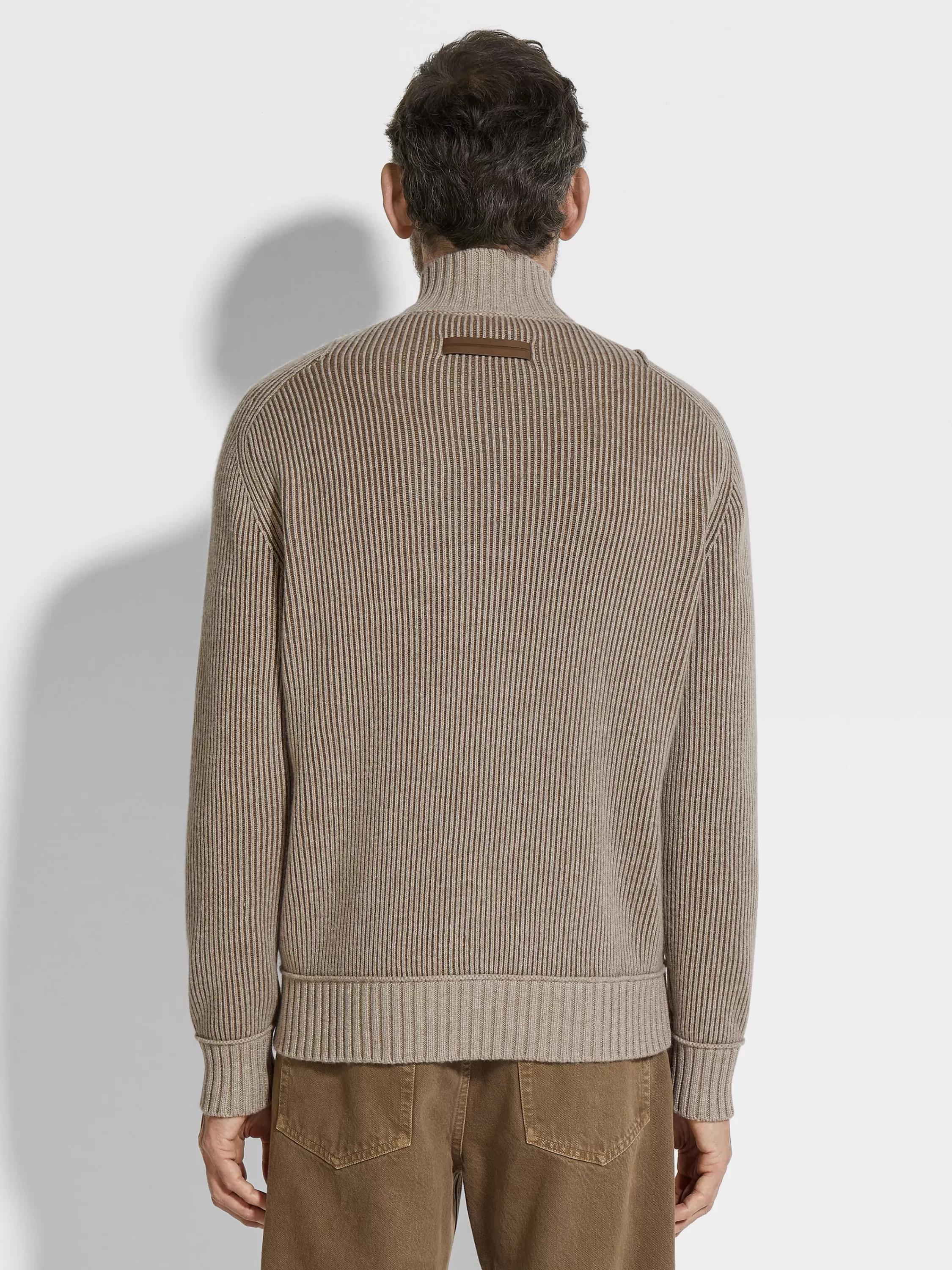 Cheap Melierter Cardigan aus Oasi Cashmere mit durchgehendem Reißverschluss in hellem Taupe und Khaki Strickwaren