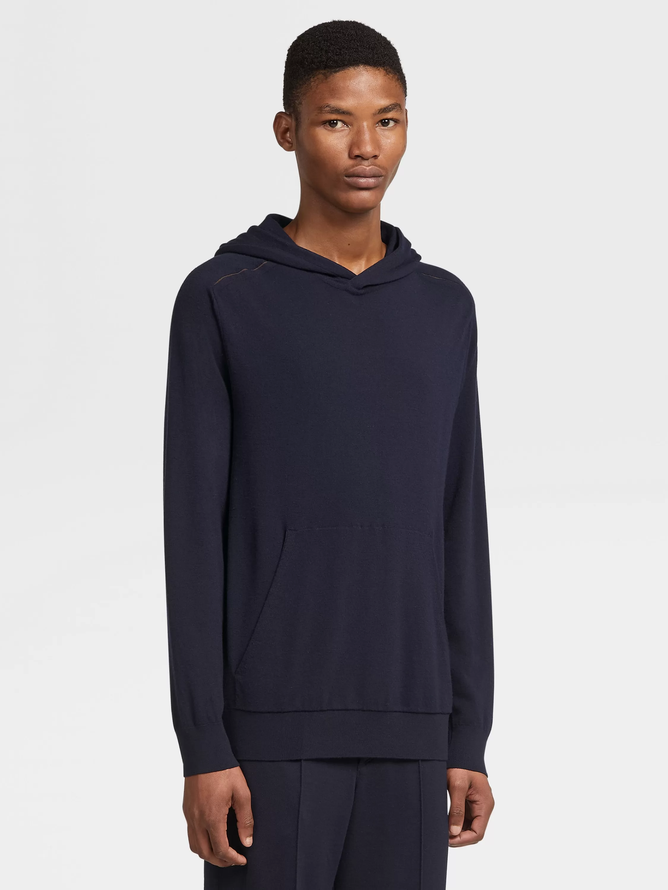 Fashion Navy Blue 12milmil12 Wool Hoodie Strickwaren