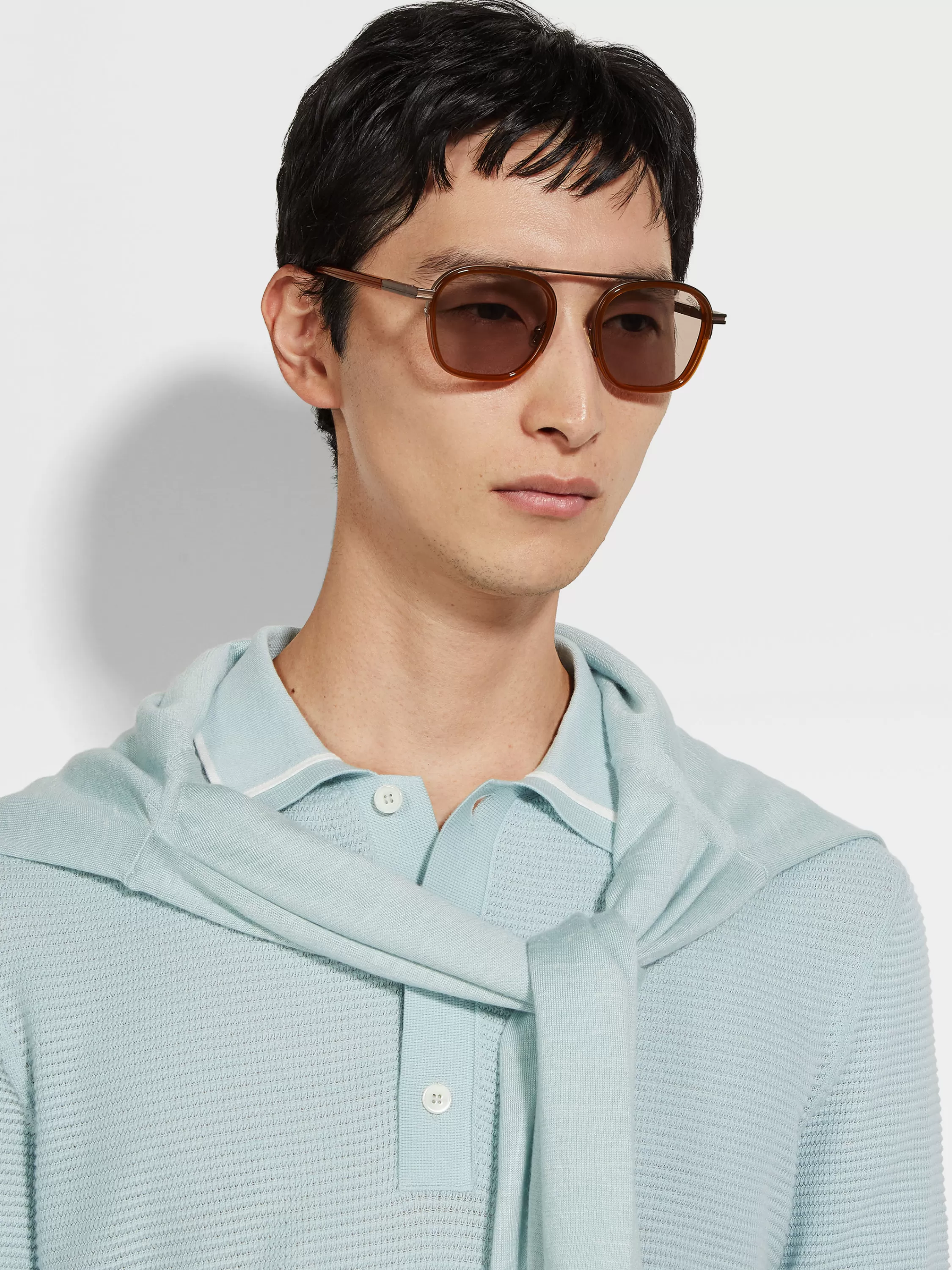 Clearance Orizzonte I Sonnenbrille aus Acetat und Metall in dunklem Foliage Sonnenbrillen