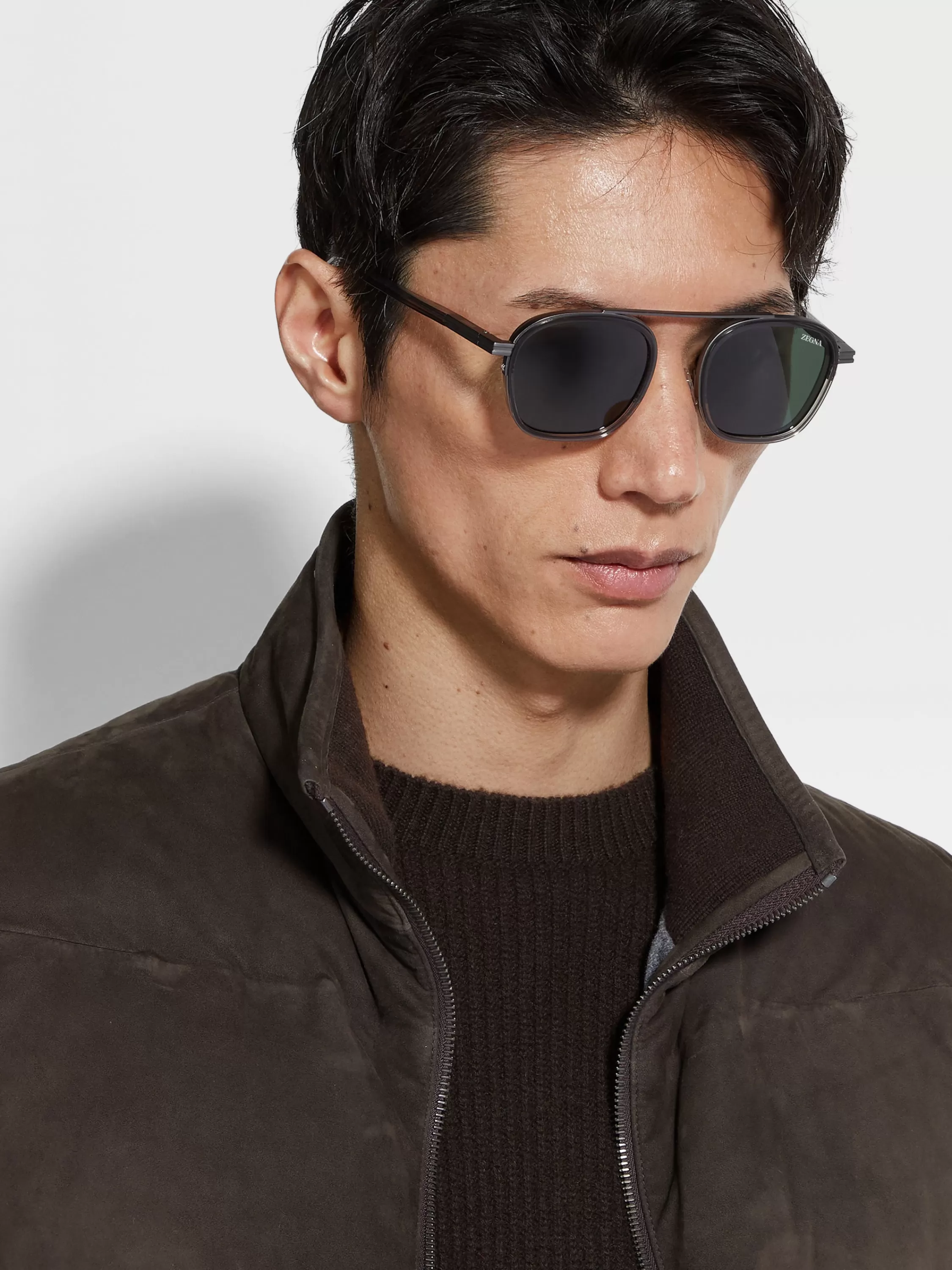 Clearance Orizzonte I Sonnenbrille aus transparentem, dunkelgrauem Acetat und Metall Sonnenbrillen