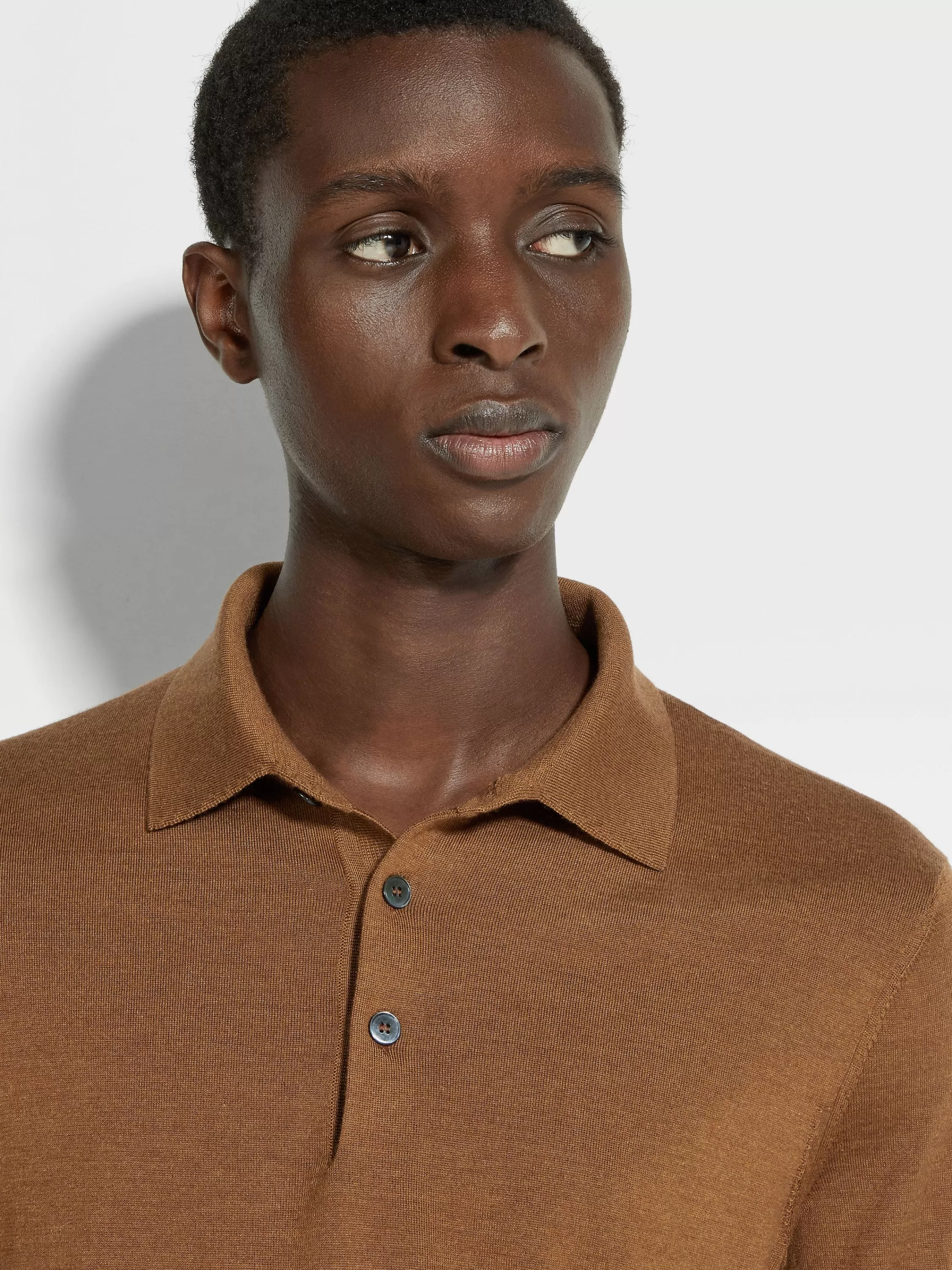 Shop Poloshirt aus Cashseta in meliertem, dunklem Foliage Strickwaren