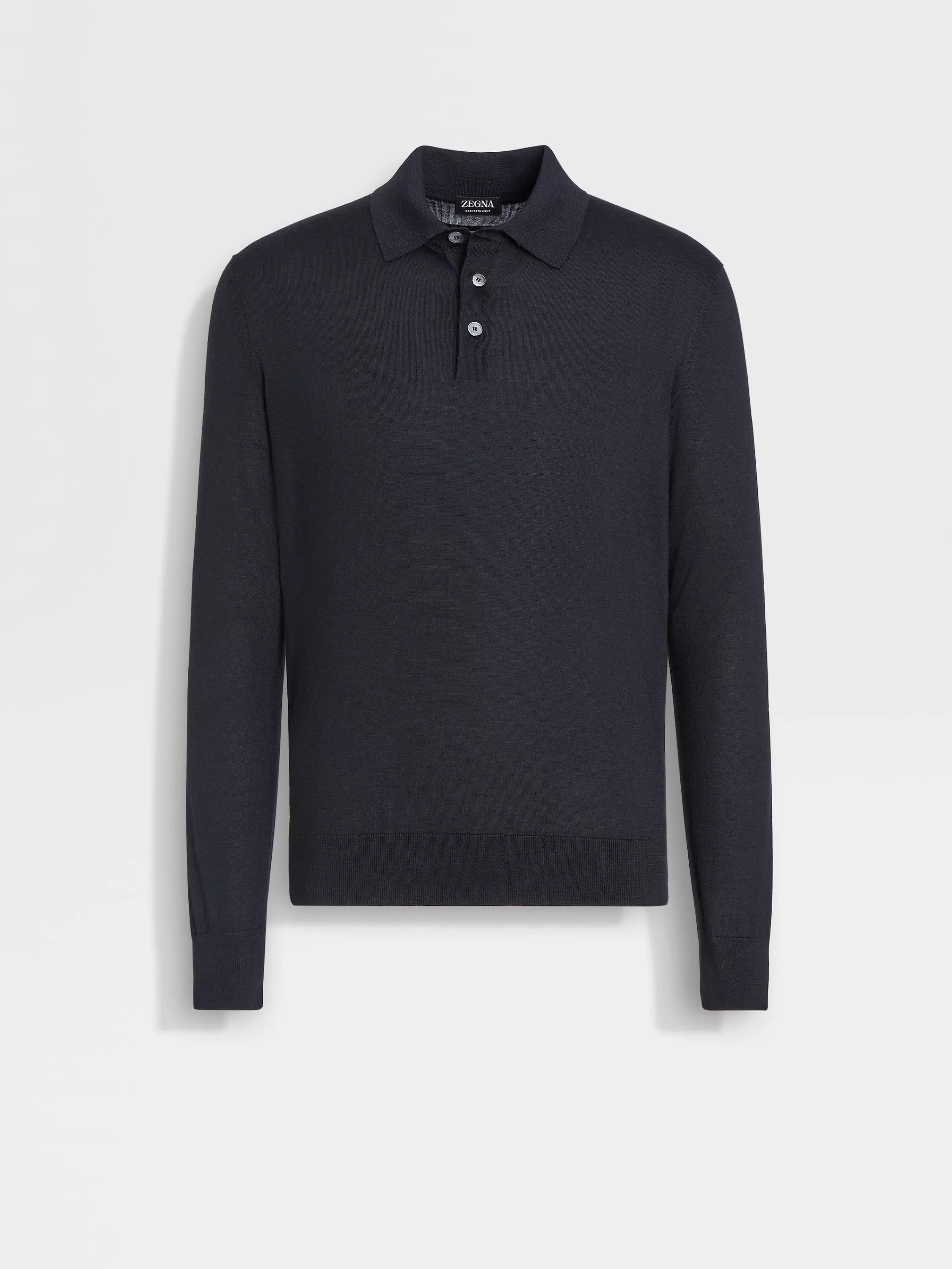 New Poloshirt aus Cashseta in meliertem Marineblau Strickwaren
