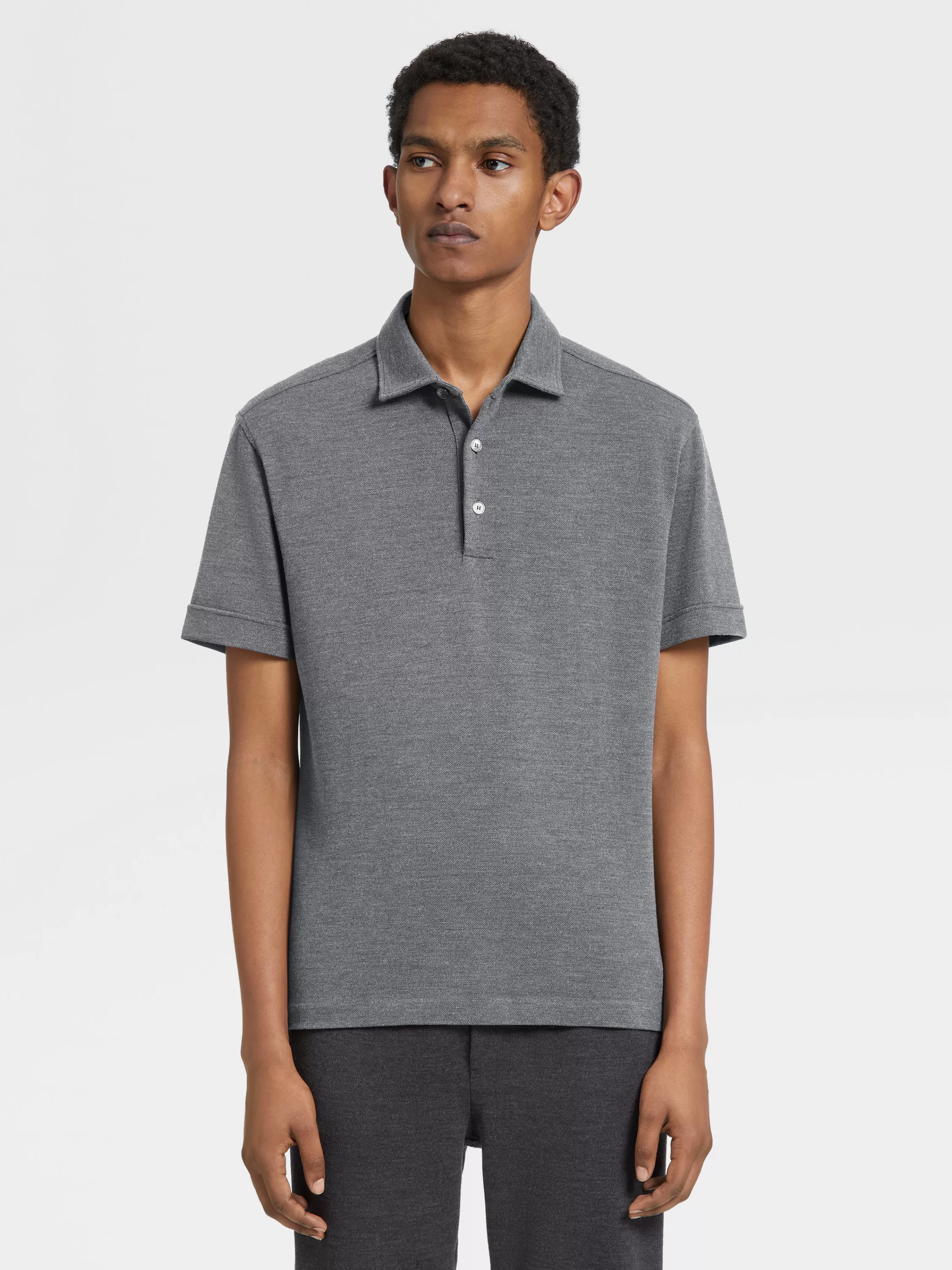 Shop Poloshirt aus 12milmil12 Wolle in meliertem Grau Poloshirts