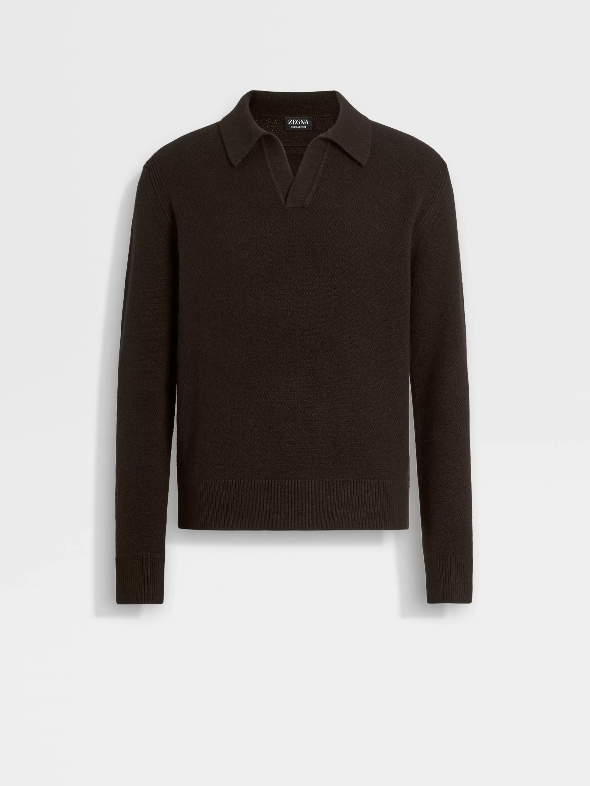 Discount Poloshirt aus Oasi Cashmere in meliertem Dunkelbraun Strickwaren