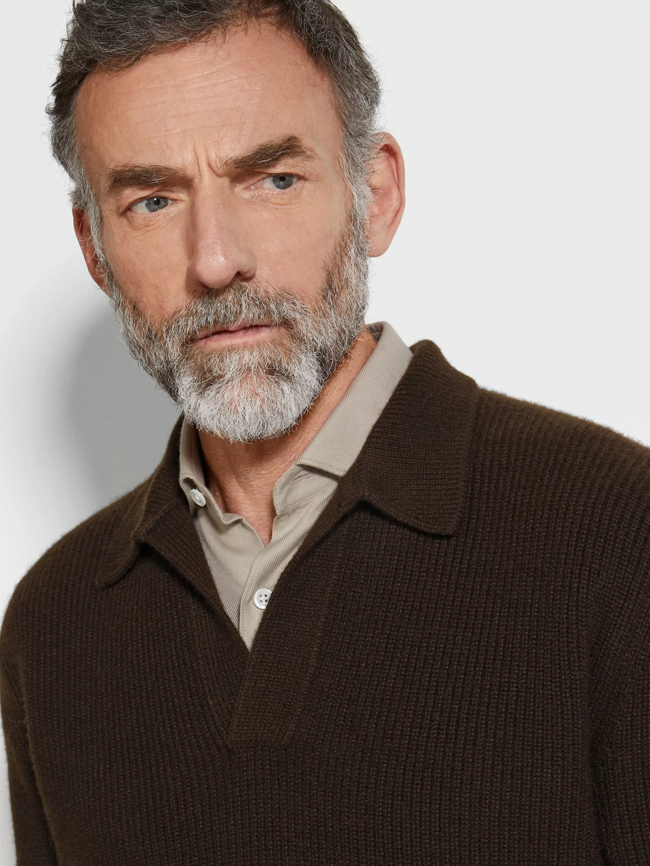 Discount Poloshirt aus Oasi Cashmere in meliertem Dunkelbraun Strickwaren