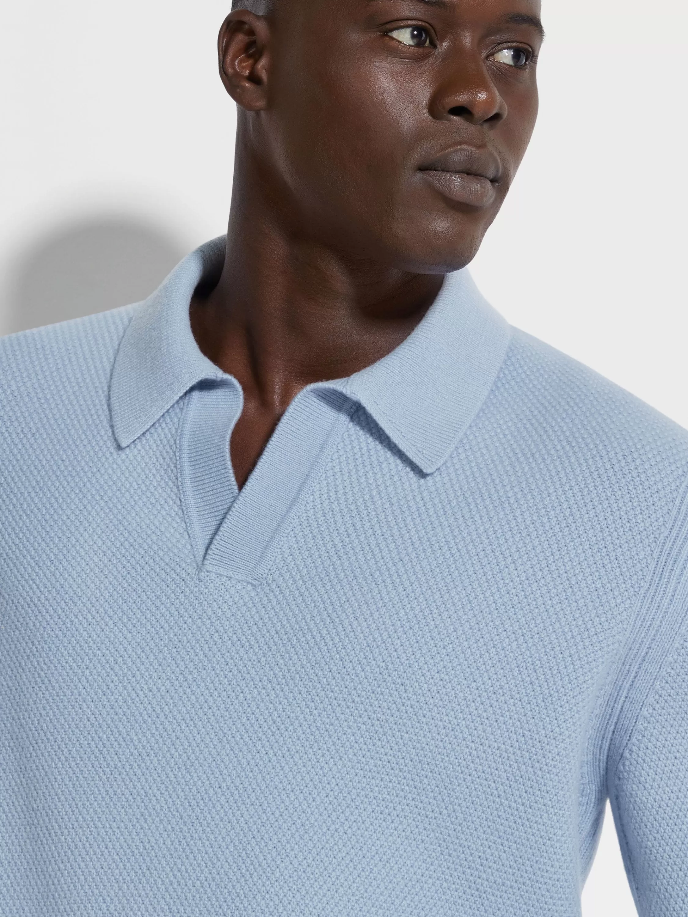 Online Poloshirt aus Oasi Cashmere in meliertem Hellblau Strickwaren