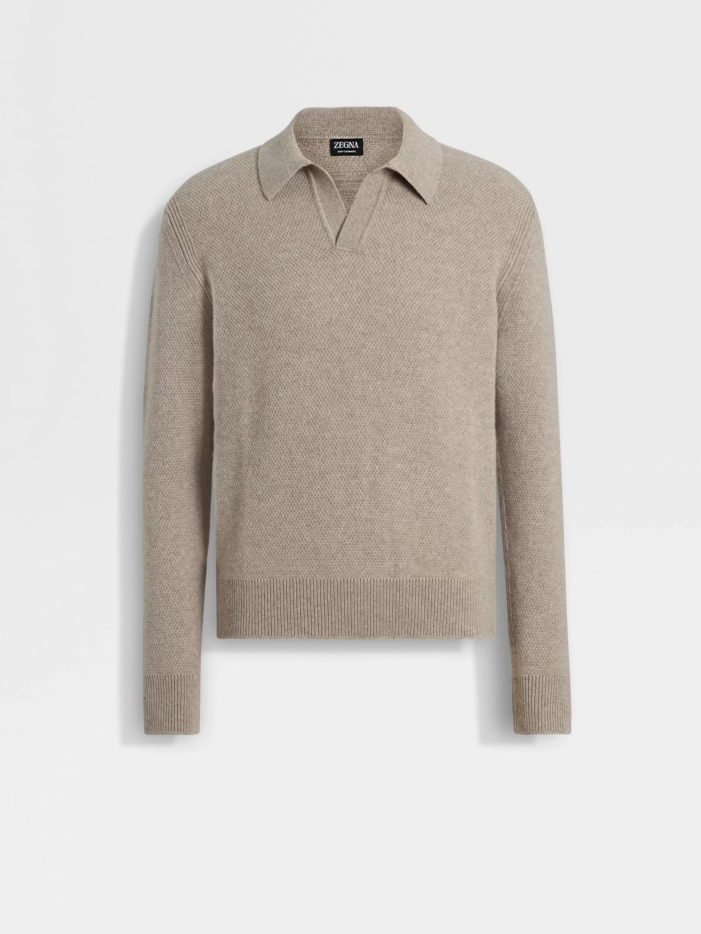 Best Sale Poloshirt aus Oasi Cashmere in meliertem hellem Taupe Strickwaren
