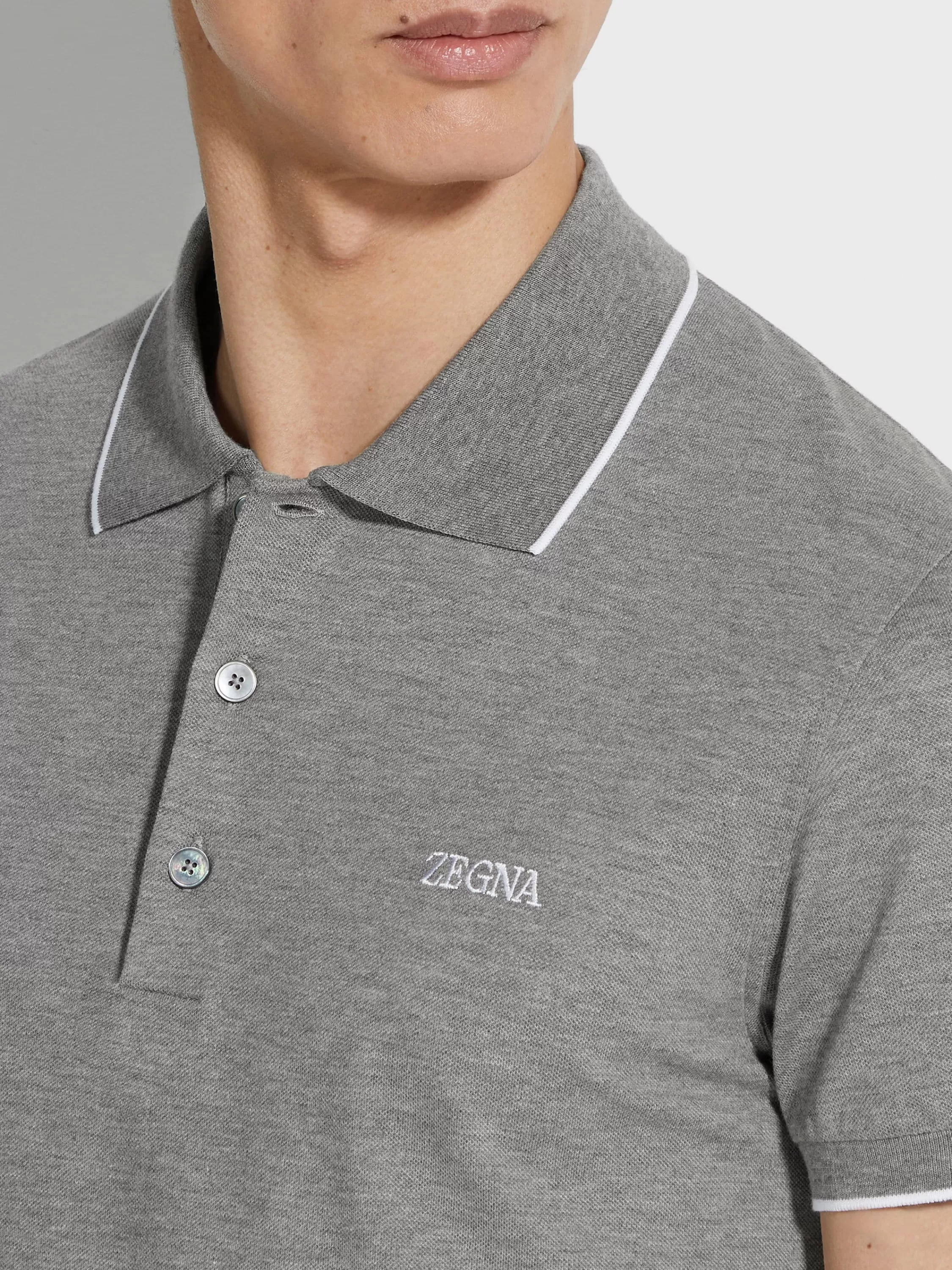 Clearance Poloshirt aus Stretch-Baumwolle in meliertem Grau Poloshirts