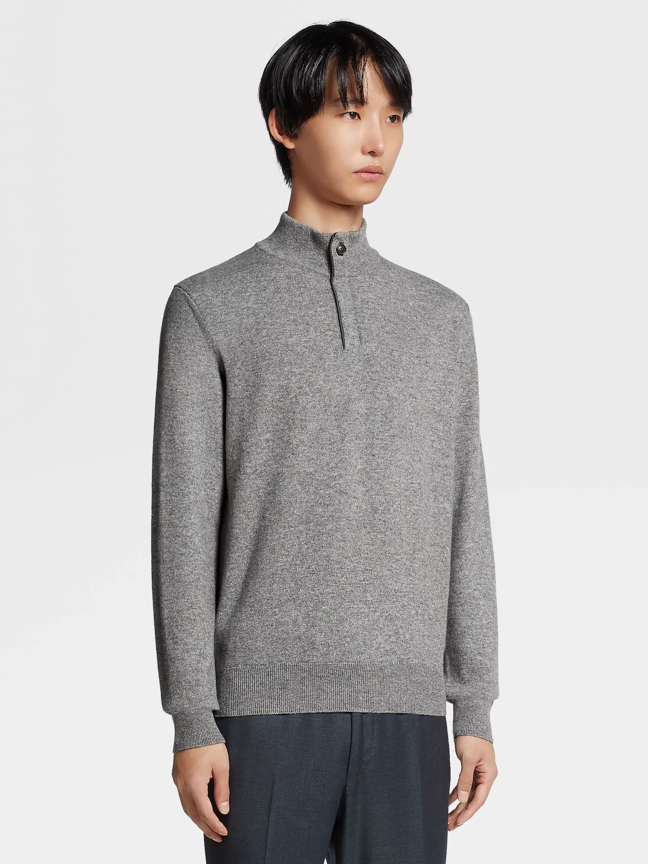 Cheap Pullover aus Oasi Cashmere mit Stehkragen und Reißverschluss in meliertem Grau Strickwaren