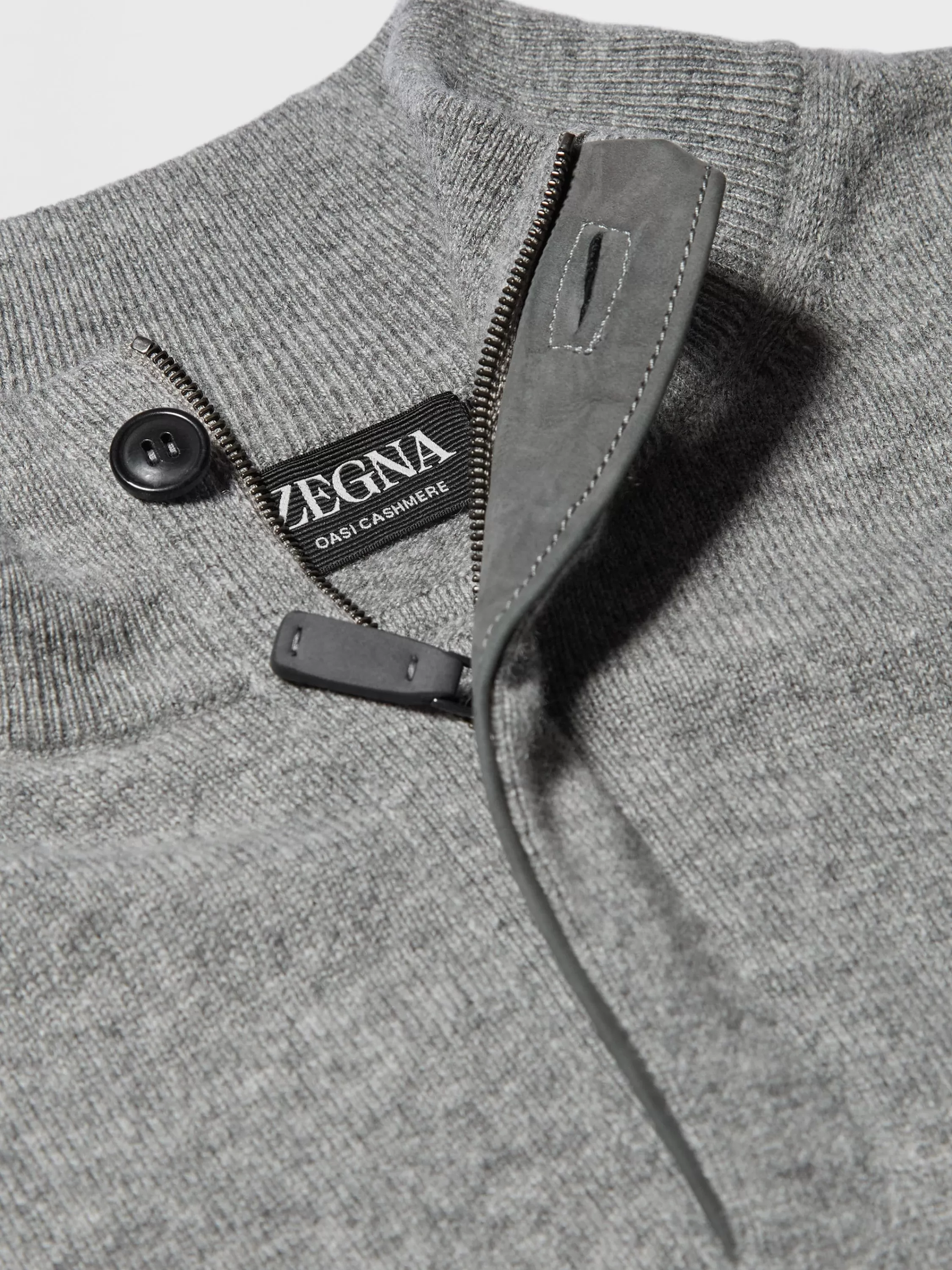 Cheap Pullover aus Oasi Cashmere mit Stehkragen und Reißverschluss in meliertem Grau Strickwaren