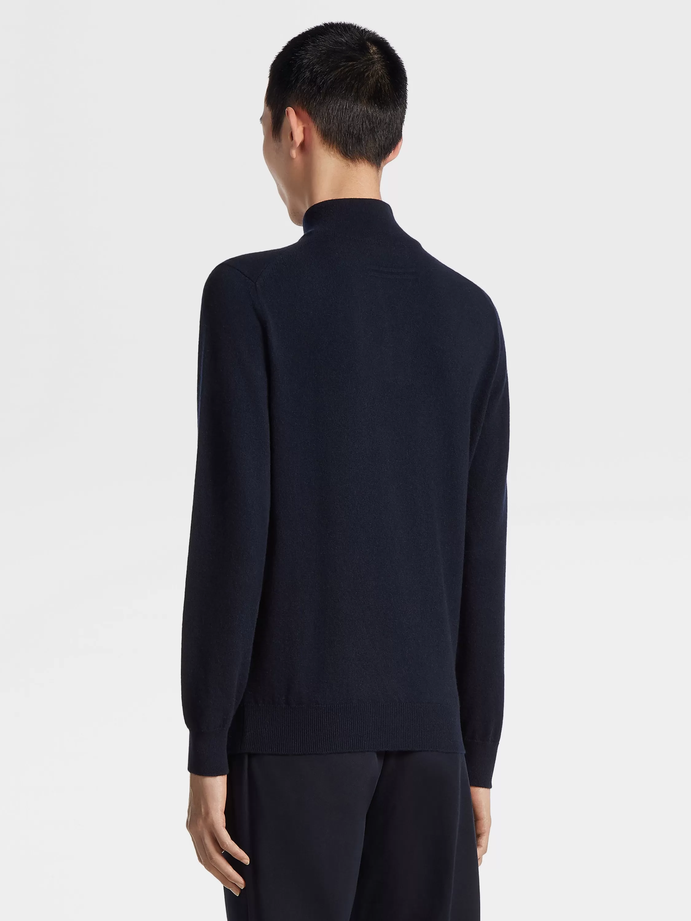 Best Pullover aus Oasi Cashmere mit Stehkragen und Reißverschluss in meliertem Marineblau Strickwaren