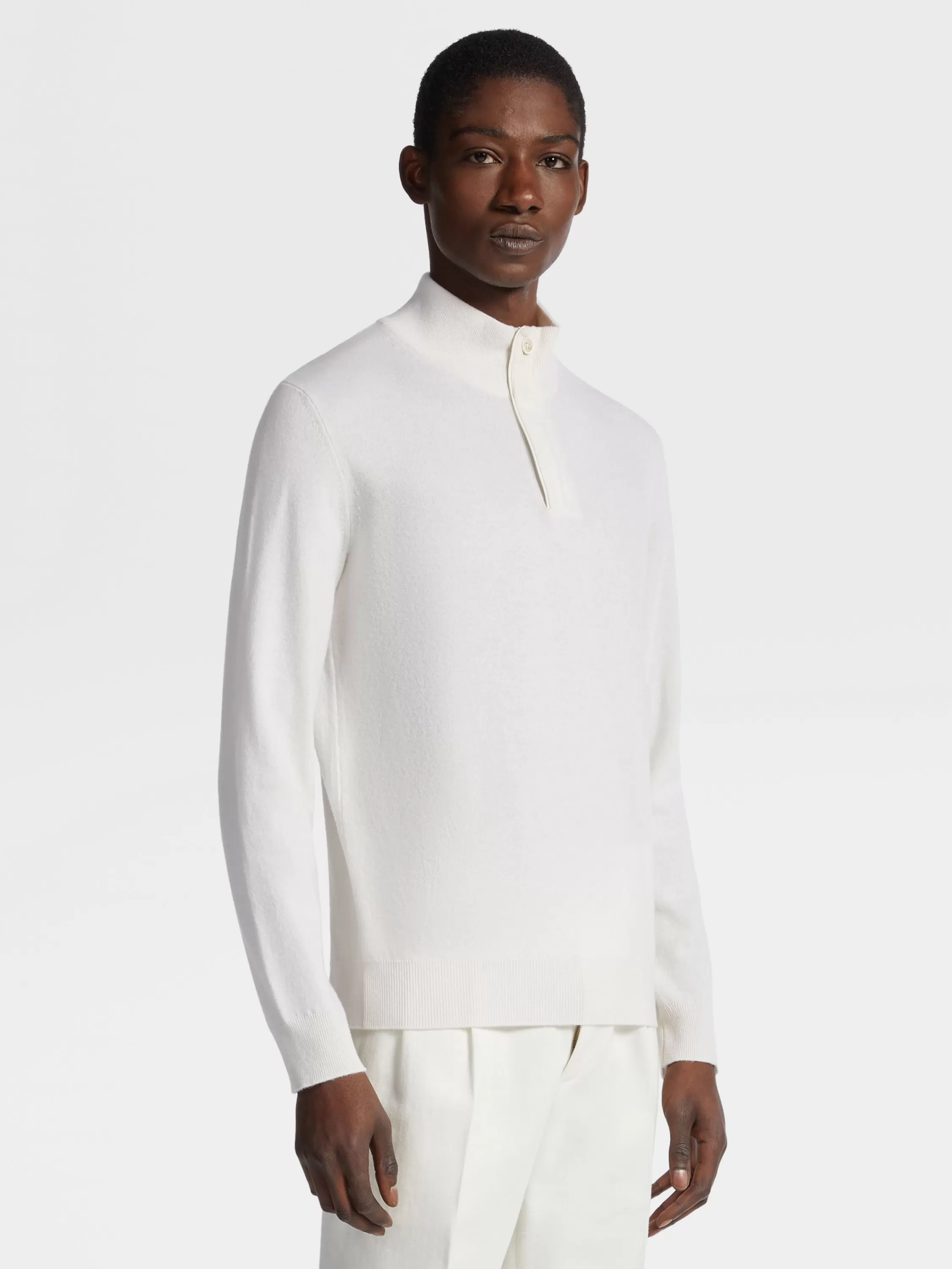 Clearance Pullover aus Oasi Cashmere mit Stehkragen und Reißverschluss in meliertem Weiß Strickwaren