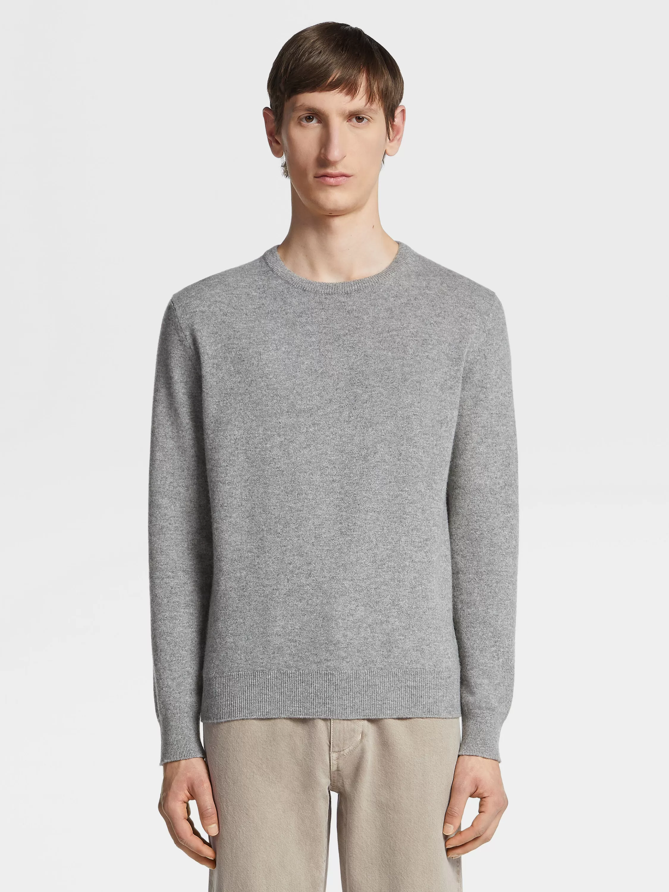 Sale Rundhalspullover aus Oasi Cashmere in meliertem Grau Strickwaren