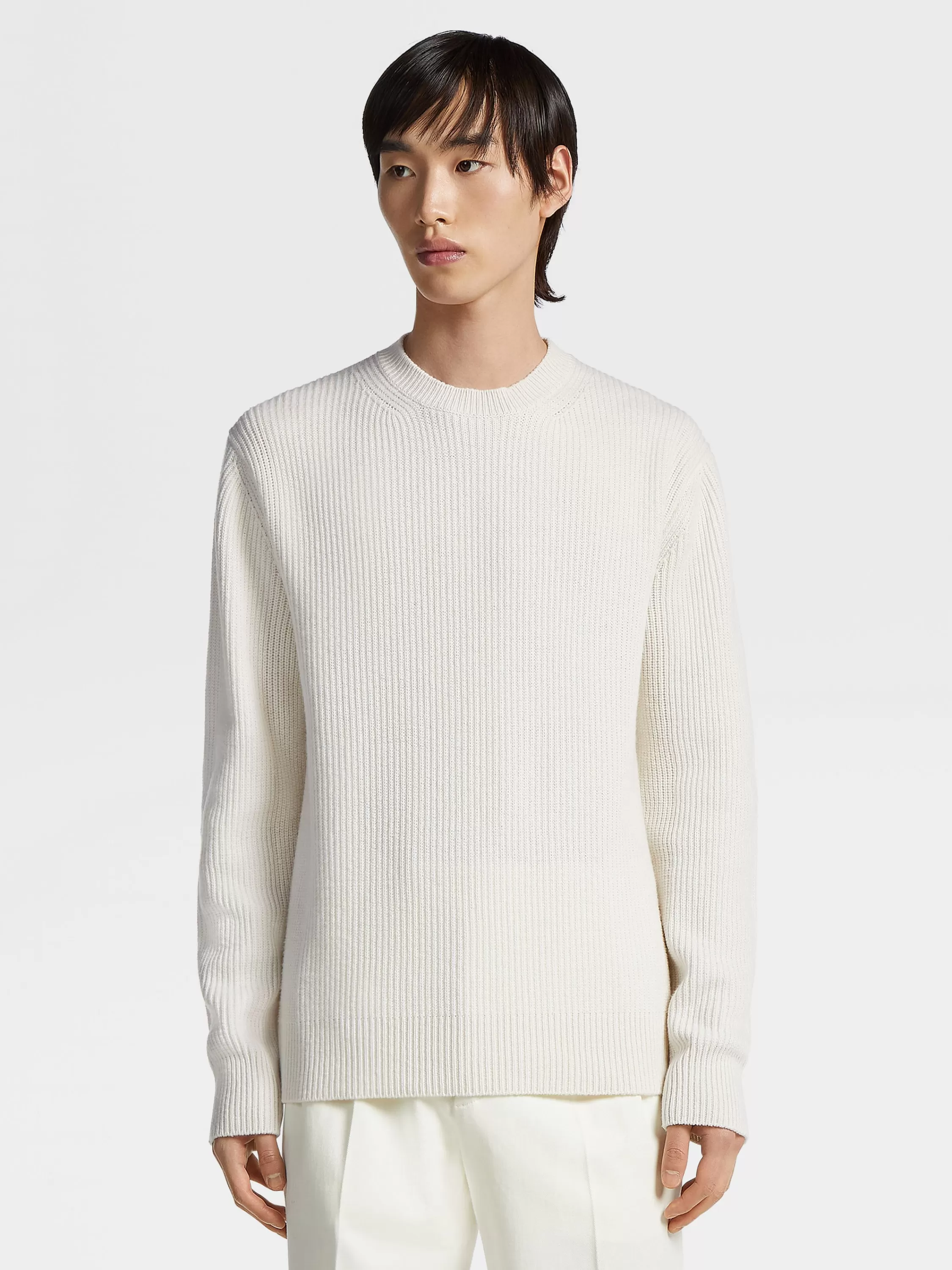 Cheap Rundhalspullover aus Oasi Cashmere in meliertem Weiß Strickwaren